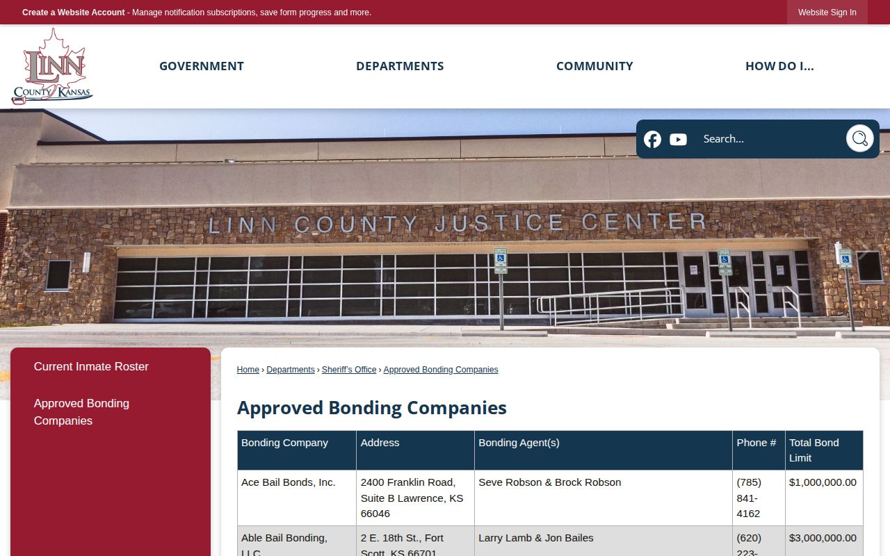 Linn County approved bonding companies used when verifying a bond release